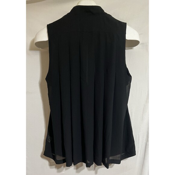 belle sky tops pleated sleeveless Flowing sheer back button Boho Classic C - Picture 3 of 5